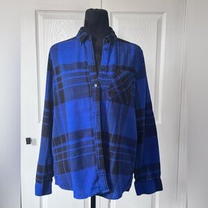 Express Blue and Black Plaid Button-Up Shirt